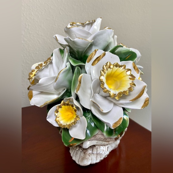 Large Vintage Italian Capodimonte Floral Swan Centerpiece Figurine Statue Decor - Picture 9 of 11